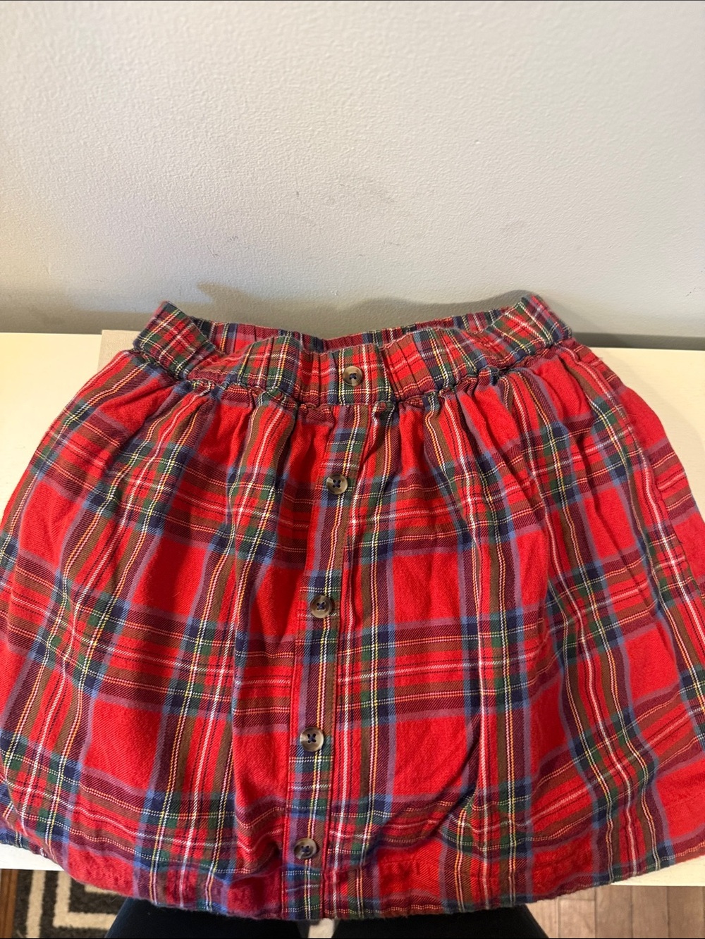 Mini Boden Red Plaid Button-Front Skirt